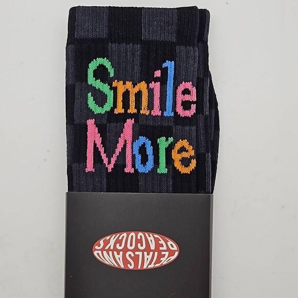 Smile More Affirmations Checkered Crew Unisex Socks One Size Fits Most - Picture 2 of 7